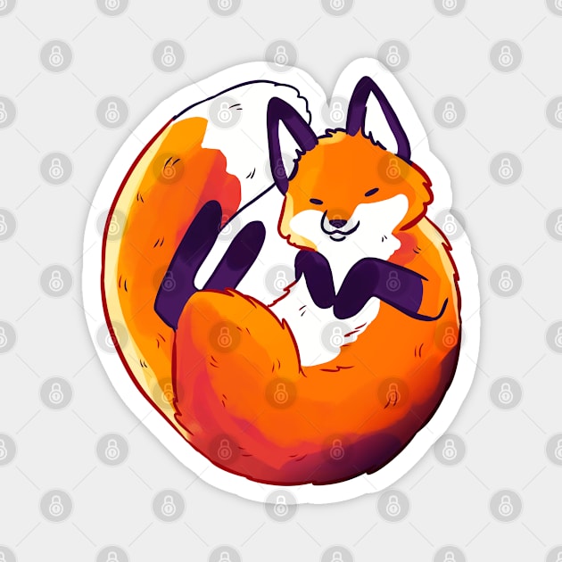 Cute sleeping fox illustration Magnet by Yarafantasyart