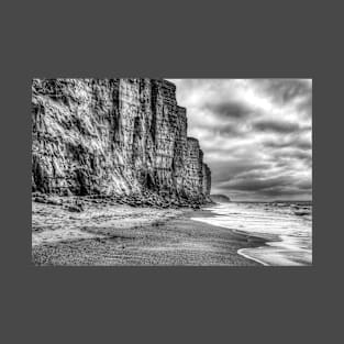 Sandstone Cliffs At West Bay, Dorset, England, Black And White T-Shirt