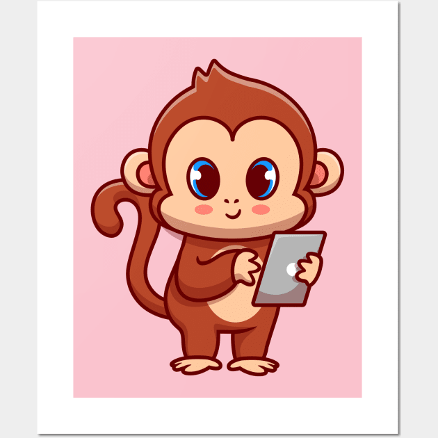 Cute Monkey With Gadget Cartoon