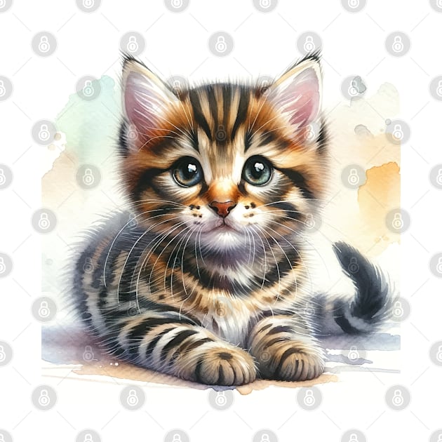 Tabby Watercolor Kitten - Cute Kitties by Aquarelle Impressions