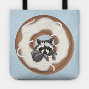 Cute raccoon and Yummy donut with white glaze Tote