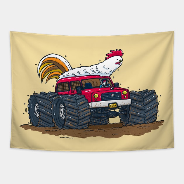 Monster Truck Chicken Tapestry by nickv47