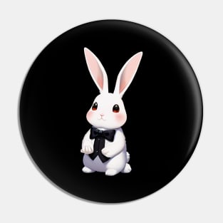 Cute Bunny Rabbit Wearing Black Ribbon Pin