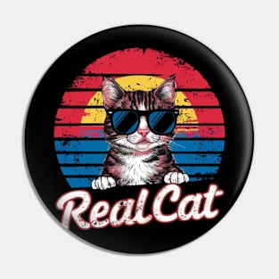 Real Cat Funny Vintage Retro Cat t-shirt for women & Men Cat Pin