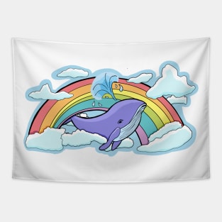 Whale flying in the middle of a rainbow Tapestry