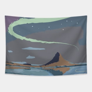 Minimalist Iceland Landscape with Northern Lights Tapestry