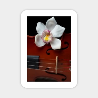 White Orchid On Violin Magnet