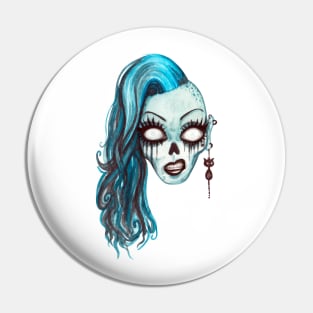 Halloween Zombie Blue Face Pin