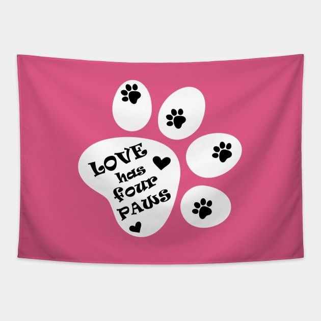 Love has four paws - Text illustration on Pink Tapestry by Pixels Pantry