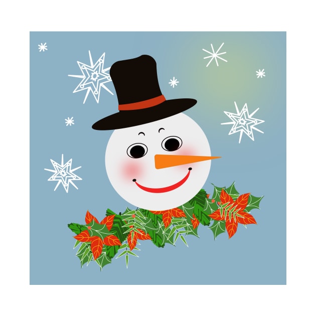 happy snowman with snowflakes by designInk