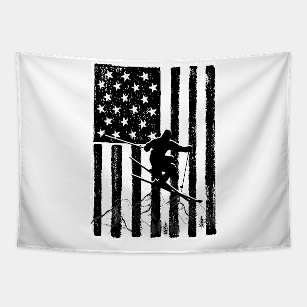 Vintage Skiing Us Flag Tapestry by JustBeSatisfied