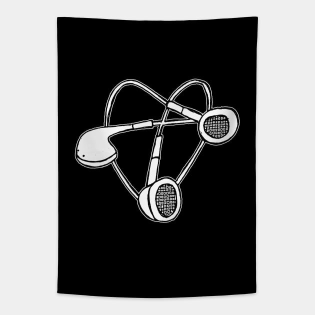 Music Love: Heart Shaped Music Earphones Tapestry by badlydrawnbabe