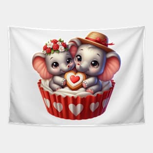 Valentine Elephant Couple In A Cupcake Tapestry