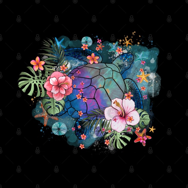 Sea Turtle Floral 1 by Collagedream