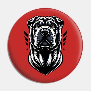 Stunning and Cool Chinese Shar-Pei Monochrome and Gold Portrait for Father's Day Pin