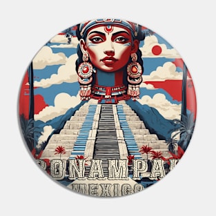 Bonampak Mexico Vintage Poster Tourism 3 Pin