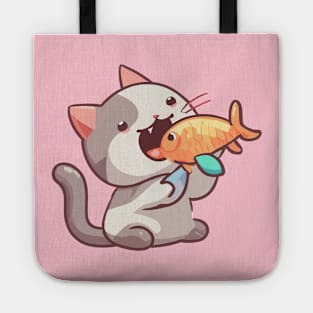 Cat eating goldfish Tote