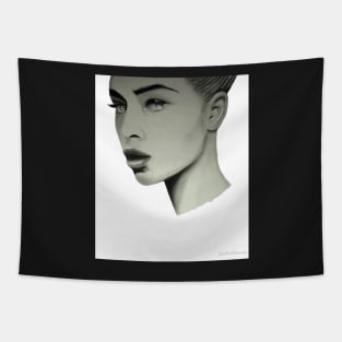 black and white dazed woman Tapestry