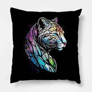 Leopard Animal Portrait Stained Glass Wildlife Outdoors Adventure Pillow