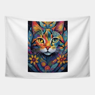 vibrant and colourful cat art design Tapestry