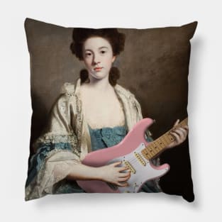 Girl with Guitar - Moody Maximalism Oil Painting Pillow