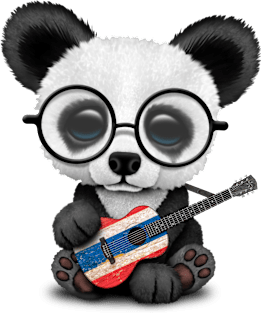 Baby Panda Playing Thai Flag Guitar Magnet