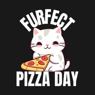 A Cat Enjoying a Furfect Pizza Day T-Shirt