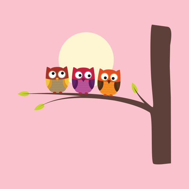 Three Owls in the Moonlight by Alpenglow Workshop