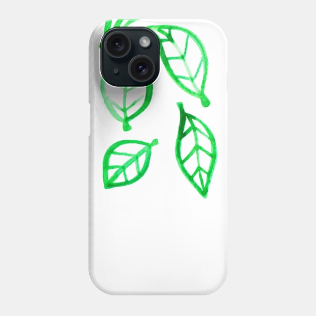 Simple Green Watercolor Leaves Phone Case by saradaboru