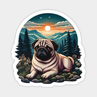 pug dog in the wild during sunset Magnet