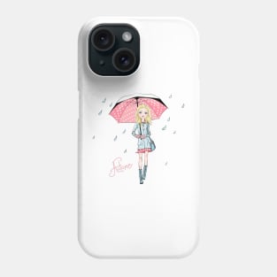 Fashion girl in autumn clothes with umbrella Phone Case