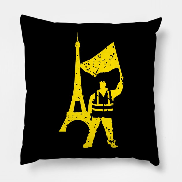 Yellow Vest Protester with Eiffel Tower Pillow by jazzworldquest