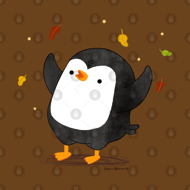 Penguin having fun with autumn leaves by thepenguinsfamily