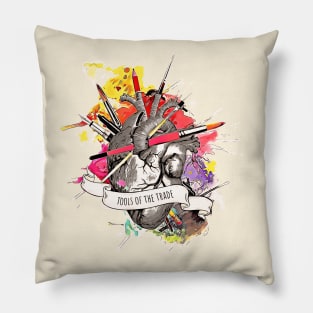 Heart for Tools of trade, drawing, creation, poet, writer, artist, watercolor style Pillow