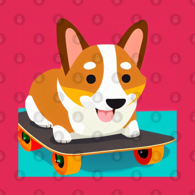 Skateboarding Corgi Dog by nicecorgi