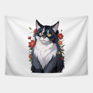 Floral Maine Coon's Splendor Tapestry