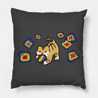 Tiger Pride Flag (LGBTQ Flag) with Cute Rainbow Flower Dropping Around (LGBTQ+ Pride Month 2022) Pillow