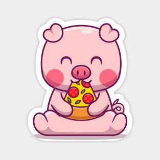 Cute Pig Eating Pizza Magnet