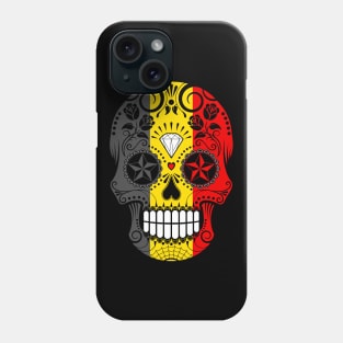 Belgian Flag Sugar Skull with Roses Phone Case