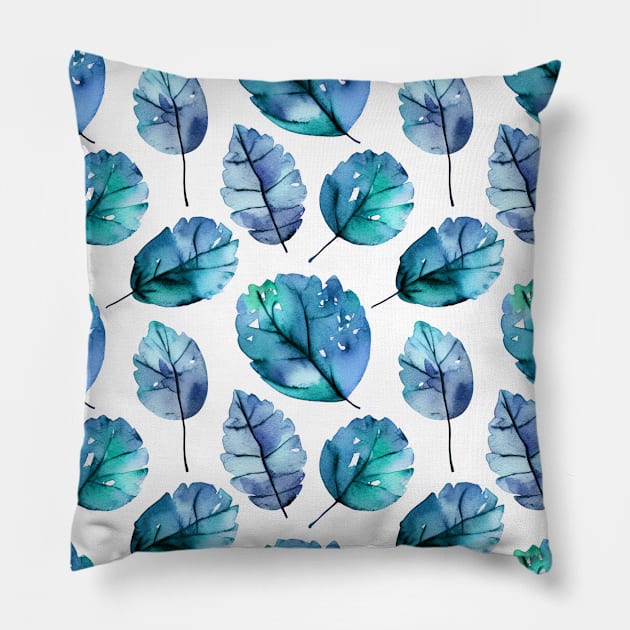 Blue leaves Pillow by yulia-rb