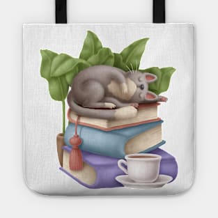 Cute Cat Napping on Books with Tea Tote