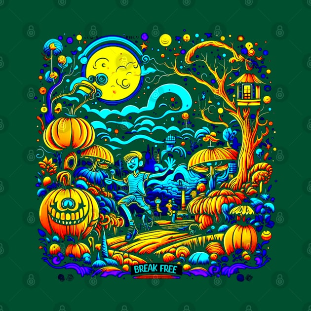 Pumpkin Face Halloween, Break Free Into the Trippy Dreamscape by vystudio