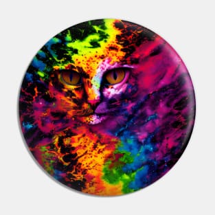 Trippy Psychedelic Cat Face Pin