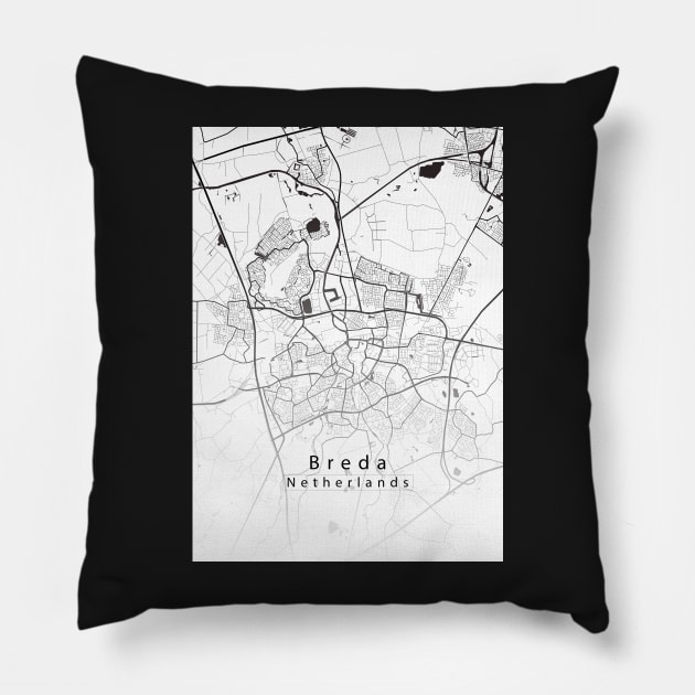 Breda Netherlands City Map white Pillow by Robin-Niemczyk