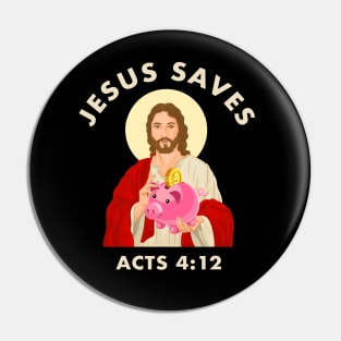 Jesus saves! funny meme with piggy bank white text Pin