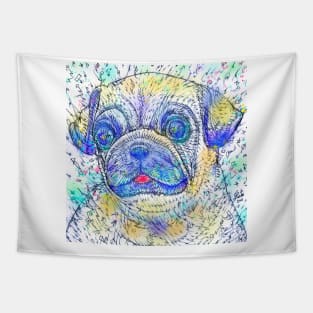 PUG watercolor and ink portrait .2 Tapestry