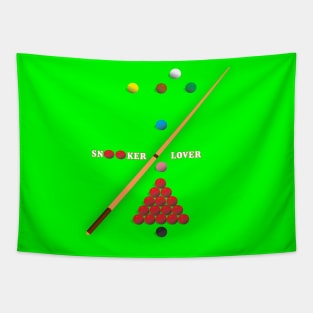 I Love Snooker design showing Snooker Balls arranged as on table Tapestry