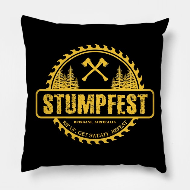 stumpfest yellow Pillow by screamousking