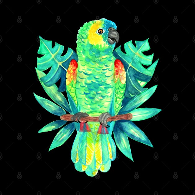 Amazon Parrot Tropical Watercolor by IvyLilyArt