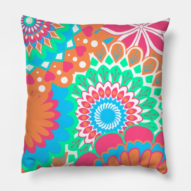 Mandalas allover orange mint blue pink Pillow by Crea Twinkles